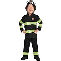 Firefighter Costume Set - Small (4-6), Pack of 3 - Includes Jacket, Helmet, & Pants - Perfect for Halloween & Dress-Up Fun Black