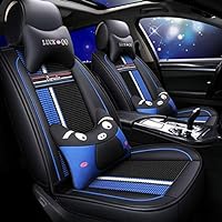 Gullivery Car Seat Cover 5 Seat,for X5 F15 F85 2014-2018 5 Seats(for 5 Seats) Car Seat Protection,Cartoon Waterproof Leather Full Set Pads with Headrest Lumbar Pillow Blue