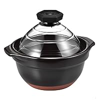 HARIO GNR-200-B-AZ Rice Pot with Glass Lid, 2 to 3 Cups, Banko Ware Rice Cooking, Earthenware Pot, Black