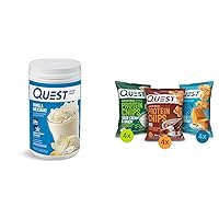 Quest Vanilla Milkshake Protein Powder with 24g Protein, Quest Protein Chips Variety Pack with BBQ, Cheddar & Sour Cream, Sour Cream & Onion Flavors, 1.6 lb, 12 Count