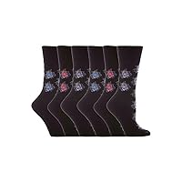 6 Pairs Sockshop Women's Gentle Grip Flowers Socks 6-10.5 Us GG32