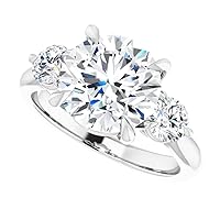 10K Solid White Gold Handmade Engagement Ring 3 CT Round Cut Moissanite Diamond Solitaire Wedding/Bridal Rings for Womens/Her Proposes Ring