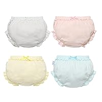 ACSUSS Baby Girls 4 Pack Cotton Bloomers Bowknot Decor Solid Color Ruffle Diaper Cover Shorts Underwear