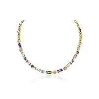 Planch Gold Colorful Gemstone Necklace Women: Cute Sparkly Multicolor Stone Crystal Strand Wedding Chain Choker - Dainty Trendy Party Summer Beach Jewelry Gifts for Women Girls Mom Bridal