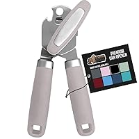 The Original Gorilla Grip Heavy Duty Stainless Steel Smooth Edge Manual Hand Held Can Opener With Soft Touch Handle, Rust Proof Oversized Handheld Easy Turn Knob, Large Lid Openers, Almond