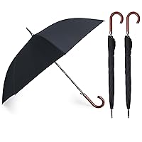 2 Pcs 48 Inch Auto Open Umbrella Wooden J Stick Handle Umbrella Windproof Unbreakable Fast Drying Rain Umbrella