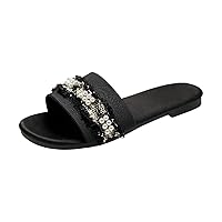 Womens Sandals Ladies Fashion Outer Wear Large Size Rhinestone Furry Slippers