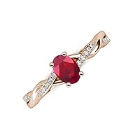 Oval Cut Ruby Round Natural Diamond 1 1/10 ctw Women Twist Infinity Shank Engagement Ring 14K Gold