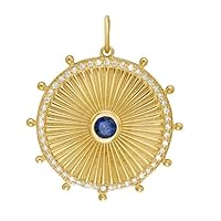 Beautiful Fluted Disc Blue Sapphire Diamond 925 Sterling Silver Charm Pendant,Gift