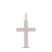 10kt Rose Gold Mens Baguette Diamond Cross Charm Pendant 4-5/8 Cttw