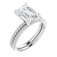 10K Solid White Gold Handmade Engagement Rings 2.5 CT Emerald Cut Moissanite Diamond Solitaire Wedding/Bridal Ring Set for Wife/Her Promise Rings