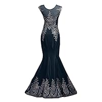 Affordable Appliques Mermaid Party Prom Bridal Dresses Evening Gown with Train US Size L- Black
