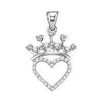 The Diamond Deal Sterling Silver Womens Round Diamond Heart Crown Pendant 5/8 Cttw