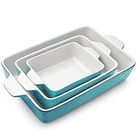 Baking Dishes, Casserole Dishes for Oven Lasagna Pan Deep Baking Pan Ceramic Bakeware Set for Cooking, Kitchen, Cake Dinner, Banquet and Daily Use, 3 PCS, 11.6 x 7.8 Inches of Aquamarine