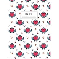 Cahier: Grand format A4 - 120 pages lignées - Motif Oiseaux souriants au plumade gris et rouges, plus fleurs multicolores (French Edition)