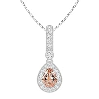 925 Sterling Silver 0.70 Ctw Pear Morganite Gemstone Wedding Bridal Pendant Necklace