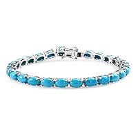 Platinum Plated 11.5 Cts Oval Cut Turquoise Gemstone 925 Sterling Silver Bridal Wear Tennis Braclet