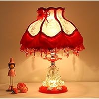 Tiffany Style Dimmable Child Table Lamp Victorian Jeweled Desk Lamp Floral Cloth Art+Resin (Red)
