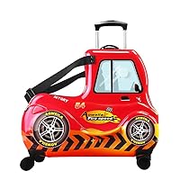 Kids Ride-On Luggage with Wheels Suitcase Fits to Toddler Aged 3-12 Years old （Red Car Checked-Large 25-Inch