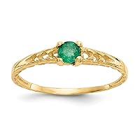 JewelryWeb 14k Yellow Gold Polished 3mm Emerald for boys or girls Ring Size 3