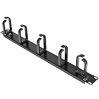 19” Server Rack Cable Management Panel w/ D-Ring Hooks - 1U Horizontal or Vertical Wire and Cord Manager - Metal (CABLMANAGER2), Black