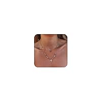 Tasiso Cross Necklace for Women, 14K Gold Plated Cross Necklace Dainty Simple Cross Choker Trendy Cute Gold Cross Pendant Chain Faith Jewelry Gift for Girls Kids