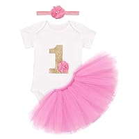 Birthday Outfit Girls Baby Strawberry Heart One Romper + Ruffle Tulle Skirt + Sequins Crown Headband 3PCS Clothes Set