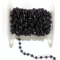 36 inch Long gem Amethyst Quartz 3.5-4mm rondelle Shape Faceted Cut Beads Wire Wrapped Black Rhodium Plated Rosary Chain for Jewelry Making/DIY Jewelry Crafts CHIK-STNRD-40134