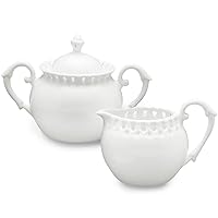 Gracie China, Heirloom Collection, 2-Piece Sugar and Creamer Set, White Fine Pierced Porcelain