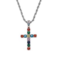 18k Gold Plated Lab Diamond Necklace Iced Out Colored Anka Cross Pendent Hip Hop Chain for Men Women