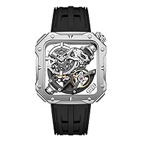 BONEST Gatti Men Luxury Watch Square Automatic Mechanical Wristwatch Sapphire Luminous Skeleton Dial Fluororubber Strap