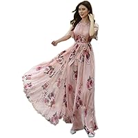 MedeShe Women's Chiffon Floral Holiday Beach Bridesmaid Maxi Dress Sundress