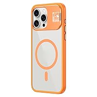 Magnetic Case for iPhone 15Pro Max/15 Pro/15 Plus/15 Camera Protective Cover Hidden Stand Anti-Scratch Clear PC Phone Case (Orange,15 Pro Max)