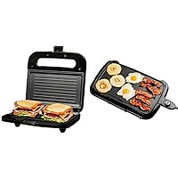 OVENTE Electric Panini Press Grill with Nonstick Plates, LED Lights, Thermostat Control & OVENTE Electric Griddle with 16 x 10 Inch Flat Non-Stick Cooking Surface, Adjustable Thermostat