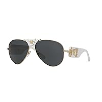 Versace Women's 0VE2150Q 1341/87 Medusa Aviator Sunglasses, White/Grey