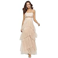 Women's Tulle Mesh Long Prom Dress Spaghetti Strap Evening Dress Sleeveless Prom Gown