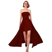 Women's Off Shoulder Short Dresses with Detachable Train Satin Sleeveless Evening Gown Bridal Gowns