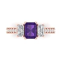 Clara Pucci 1.92 ct Emerald Round Cut Solitaire 3 stone Accent Natural Purple Amethyst Anniversary Promise Engagement ring 18K Rose Gold