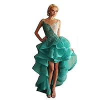 Women's Round Collar Sleeveless Front and Back Long Ball Dress Eugene Lace Cocktail Evening Dresses