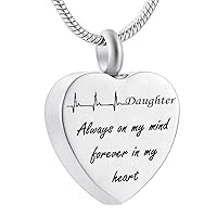 misyou Daughter Cremation Jewelry On Electrocardiogram Always in My Heart Memorial Necklace Ashes Keepsake Pendant