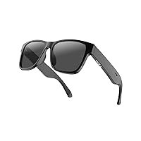 Bluetooth Audio Smart Glasses for Men Women, RUIMEN Smart Sunglasses with Speakers and Mics Open Ear Music Hands-Free Calling, Volume Control, Anti-UV Lens, IP4 Waterproof Classic Black Standard Size