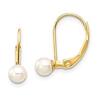 14K Yellow Gold Gold 4-5mm White FW Cultured Pearl Leverback Earrings