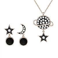 Women Necklace Earring Moon Star Earth Pendant Girl Chain Collar Ear Studs Party Wedding Jewellery Set Love Gift Comfortable and Environmentally Durable and Attractive, alloy, Zinc, Rhinestone