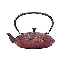 Red Japanese Cast Iron Teapot with Infuser for Loose Leaf Tea Tea Bags Cherry Blossom Pattern Retro Tetsubin Tea Kettle Stovetop Safe 1200ml 40oz Enameled Interior