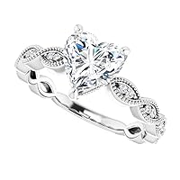 JEWELERYIUM Heart Brilliant Cut 1 Carat, Colorless Moissanite Engagement Rings, Wedding/Bridal Ring, Solitaire Halo, Antique Anniversary Promise Ring Gift for Her