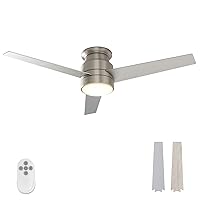 warmiplanet Flush Mount Ceiling Fan with Lights Remote Control, 52-Inch, Brushed Nickel, 3-Blades