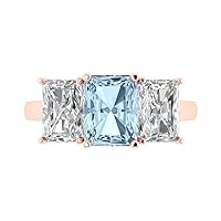 4.1 Emerald Cut 3 Stone Solitaire W/Accent real Natural Sky Blue Topaz Anniversary Promise Wedding ring Solid 18K Rose Gold