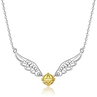 925-Sterling-Sliver Golden Snitch Flying-Wings Necklaces - White and 18k Gold Plated Pendant Christmas Jewelry Gift for Boys and teen Girls