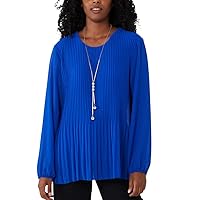 Ladies Italian Pleated Necklace Top Round Neck Long Sleeve Blouse Top with Pendant One Size UK 8 to 16