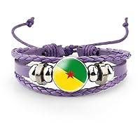 French Guiana Time Stone Flag Bracelet Women'S - Creative Leather Multi-Layer Braided Rope Paracord Bracelet Couple Jewelry,Fashion Handmade Jewelry For Men Women Couple Gift